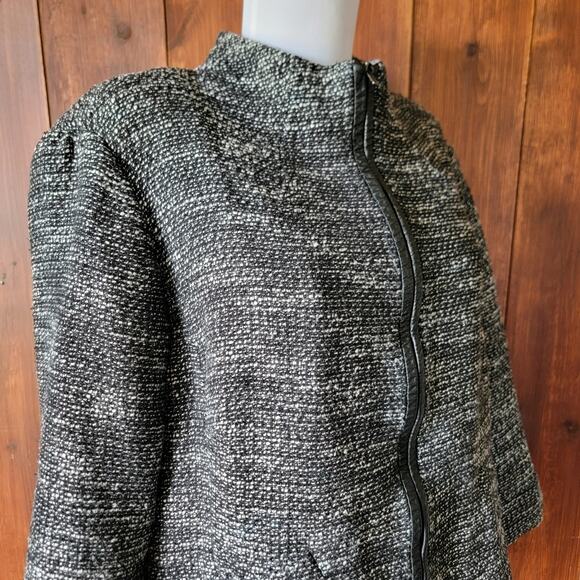 Eileen Fisher Woman 1X Black & White Tweed Leather Trim Full Zip Blazer Jacket - Picture 4 of 13